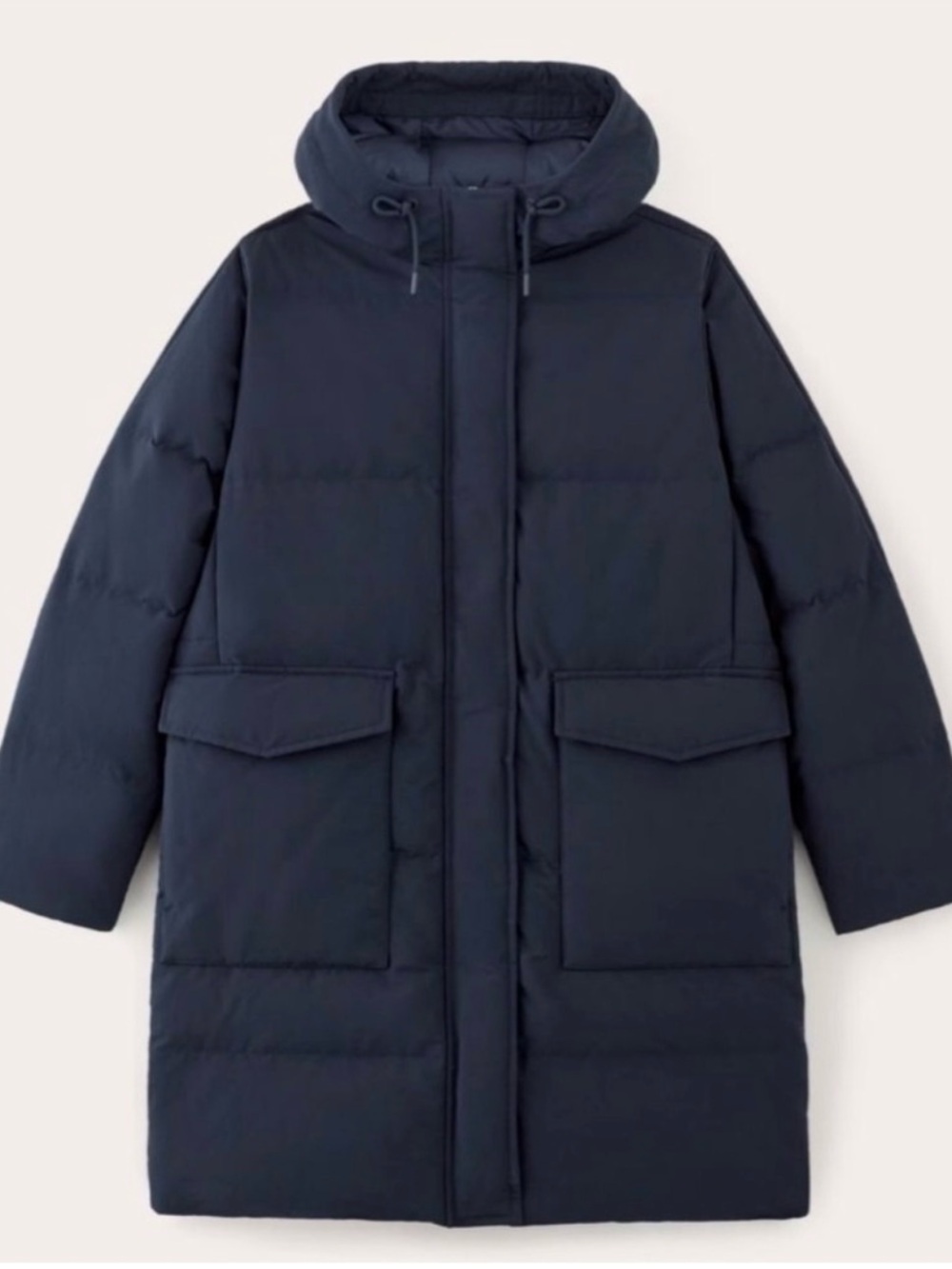 Everlane Navy Hooded Long Puffer Coat